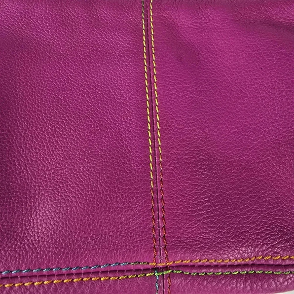 The SAK Hot Pink Leather Shoulder Bag Heart Shoulder Strap Multi Color Stitching - Picture 7 of 12